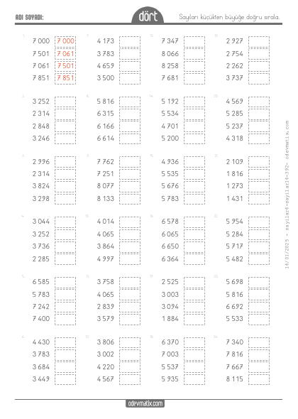 4.S�n�f 4 Basamakl� K���kten B�y��e S�ralama(4) Etkinli�i