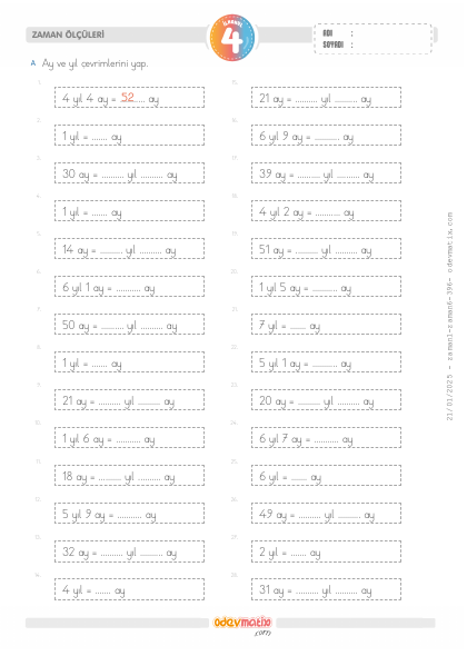 4.S�n�f Ay-Y�l �evirme(5) Etkinli�i