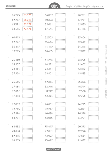 4.S�n�f 5 Basamakl� K���kten B�y��e S�ralama(2) Etkinli�i