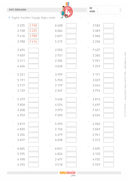4.S�n�f 4 Basamakl� Say�lar� K���kten B�y��e S�ralama(3) Etkinli�i