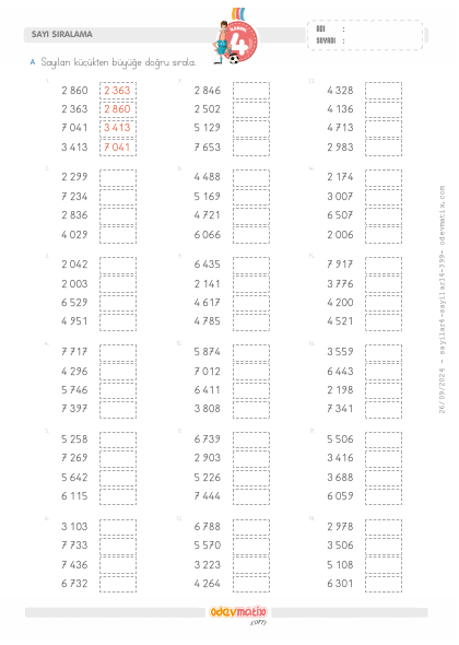 4.S�n�f 4 Basamakl� Say�lar� K���kten B�y��e S�ralama(5) Etkinli�i