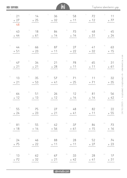 2.S�n�f 2 Basamakl� ile 1 Basamakl� Eldesiz Toplama ��lemi(2) Etkinli�i