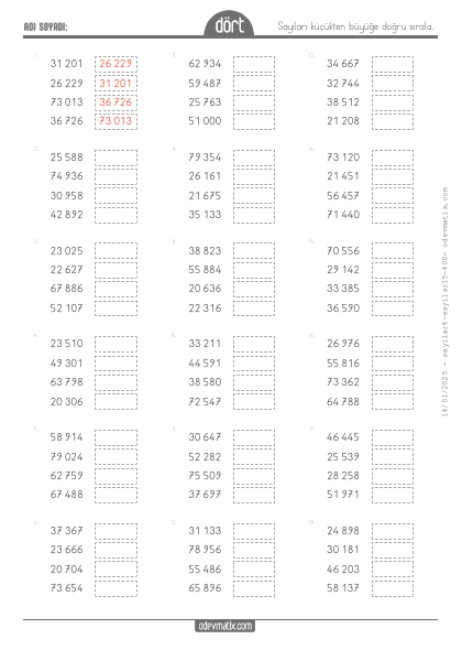 4.S�n�f 5 Basamakl� Say�lar� K���kten B�y��e S�ralama(2) Etkinli�i
