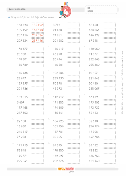 4.S�n�f K���kten B�y��e Kolay S�ralama(3) Etkinli�i