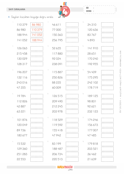 4.S�n�f K���kten B�y��e Kolay S�ralama(4) Etkinli�i