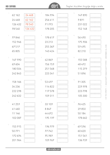 4.S�n�f K���kten B�y��e Kolay S�ralama(5) Etkinli�i