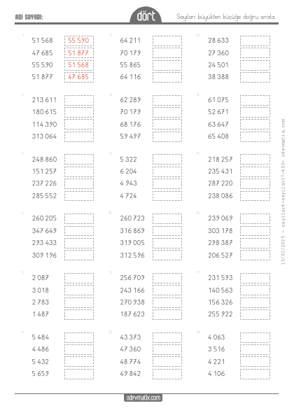 4.S�n�f B�y�kten K����e Say� S�ralama(2) Etkinli�i