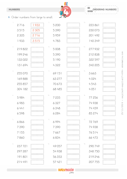 4.S�n�f K���kten B�y��e Say� S�ralama(3) Etkinli�i