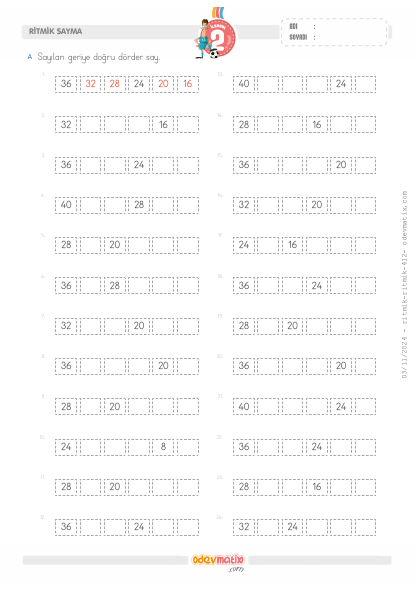 2.S�n�f D�rder Geri Ritmik Sayma(1) Etkinli�i
