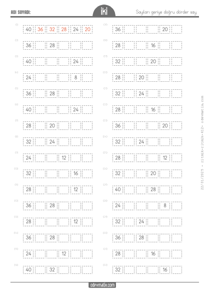 2.S�n�f D�rder Geri Ritmik Sayma(3) Etkinli�i