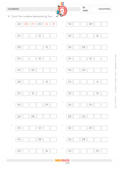 2.S�n�f D�rder Geri Ritmik Sayma(5) Etkinli�i