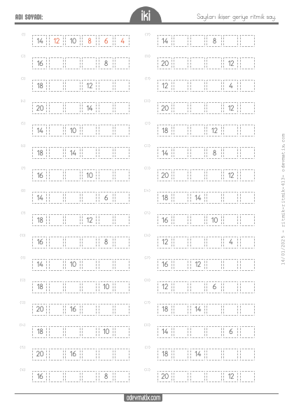 2.S�n�f 20�ye Kadar Say�larla �ki�er Geri Ritmik Sayma(4) Etkinli�i