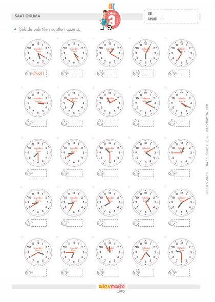 3.S�n�f 5 Dakika Aral�kl� Saat Okuma(3) Etkinli�i
