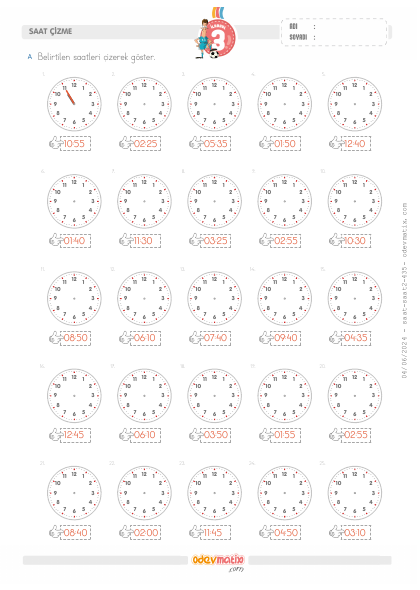 3.S�n�f 12 Saatlik Saat �izme(1) Etkinli�i