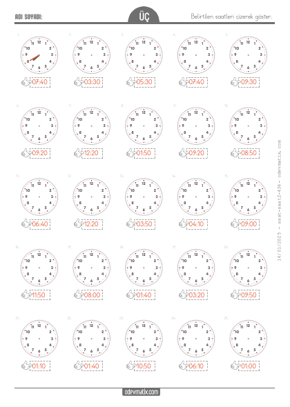 3.S�n�f 10 Dakika Aral�kl� 12 Saatlik Saat �izme(2) Etkinli�i