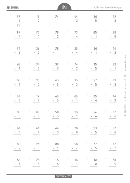 2.S�n�f 2 Basamakl� ile 1 Basamakl� Onluk Bozmas�z ��karma ��lemi(5) Etkinli�i