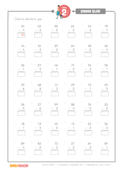 2.S�n�f 2 Basamakl� ile 1 Basamakl� Onluk Bozmas�z ��karma ��lemi(4) Etkinli�i