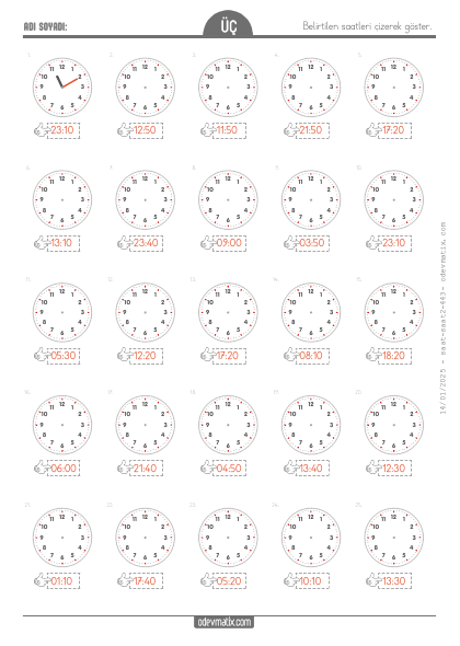3.S�n�f 10 Dakika Aral�kl� Saat �izme(2) Etkinli�i