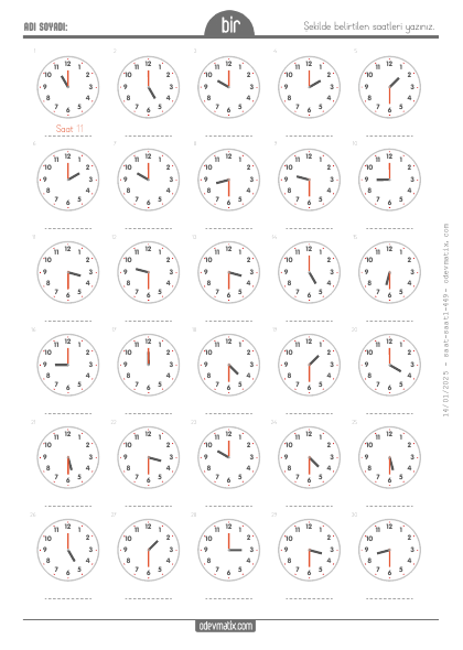 1.S�n�f Saat Okuma(2) Etkinli�i