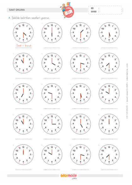 1.S�n�f Saat Okuma(3) Etkinli�i