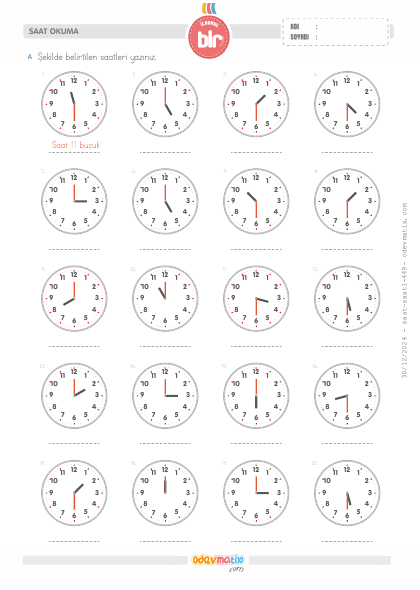 1.S�n�f Saat Okuma(4) Etkinli�i