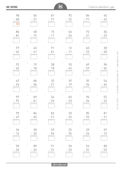 2.S�n�f Onluk Bozmas�z ��karma ��lemi(2) Etkinli�i