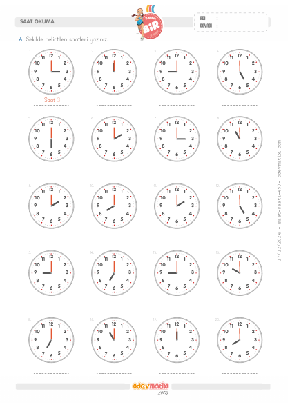 1.S�n�f 60 Dakika Aral�kl� Saat Okuma(2) Etkinli�i