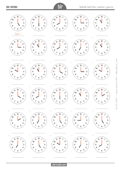 1.S�n�f 60 Dakika Aral�kl� Saat Okuma(3) Etkinli�i