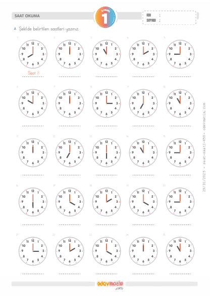 1.S�n�f 60 Dakika Aral�kl� Saat Okuma(5) Etkinli�i