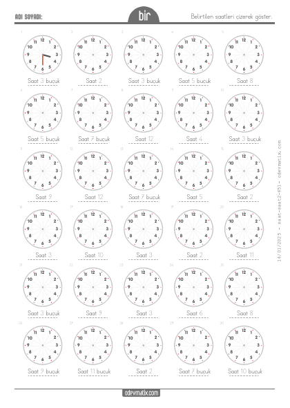 1.S�n�f Saat �izme(3) Etkinli�i