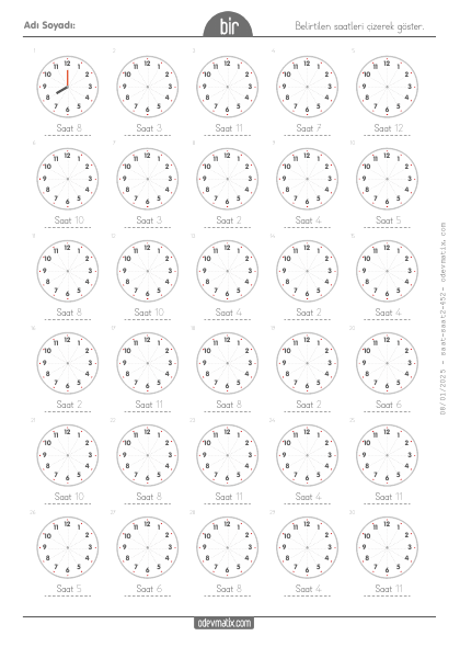 1.S�n�f 60 Dakika Aral�kl� Saat �izme(1) Etkinli�i