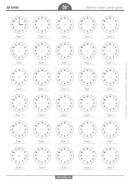 1.S�n�f 60 Dakika Aral�kl� Saat �izme(4) Etkinli�i