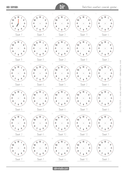 1.S�n�f 60 Dakika Aral�kl� Saat �izme(5) Etkinli�i