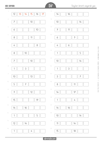 1.S�n�f Birer Ritmik Sayma(1) Etkinli�i