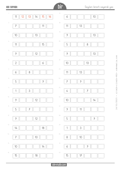 1.S�n�f Birer Ritmik Sayma(3) Etkinli�i