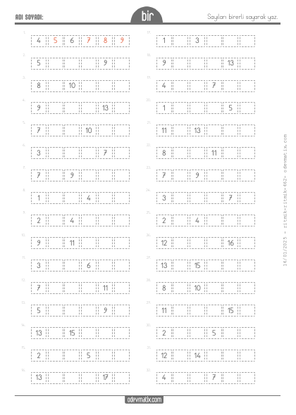 1.S�n�f Birer Ritmik Sayma(4) Etkinli�i
