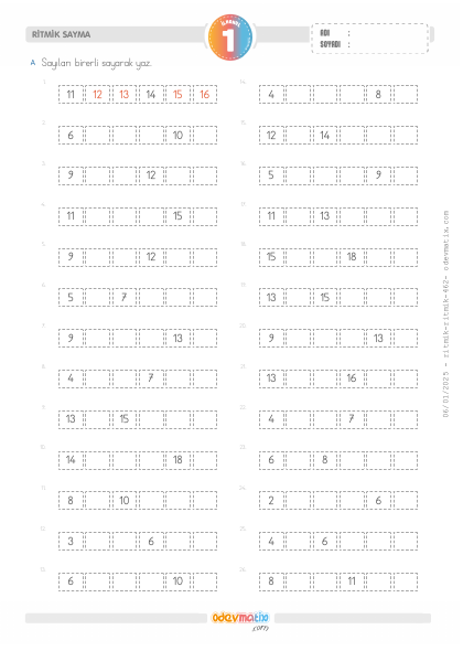 1.S�n�f Birer Ritmik Sayma(5) Etkinli�i