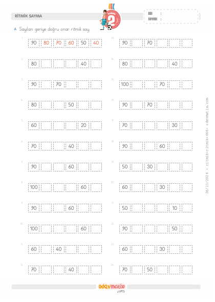 2.S�n�f Onar Geri Ritmik Sayma(1) Etkinli�i