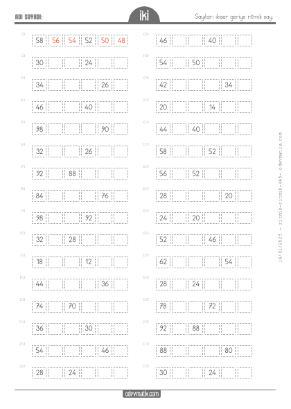 2.S�n�f �ki�er Geri Ritmik Sayma(1) Etkinli�i