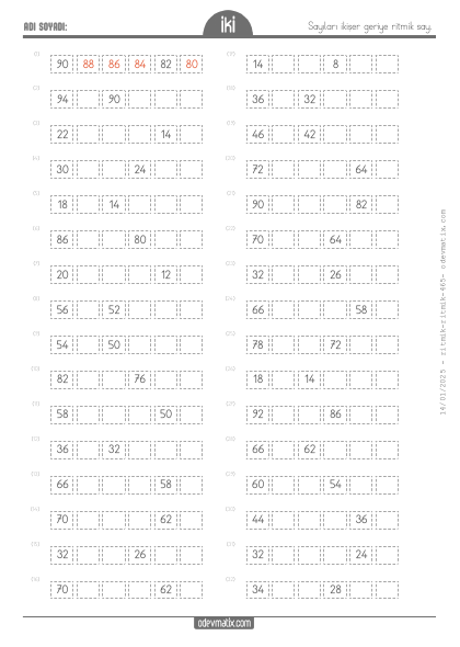 2.S�n�f �ki�er Geri Ritmik Sayma(4) Etkinli�i