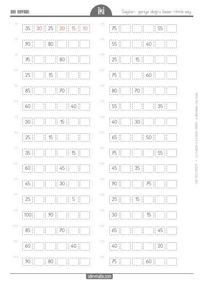 2.S�n�f Be�er Geri Ritmik Sayma(1) Etkinli�i