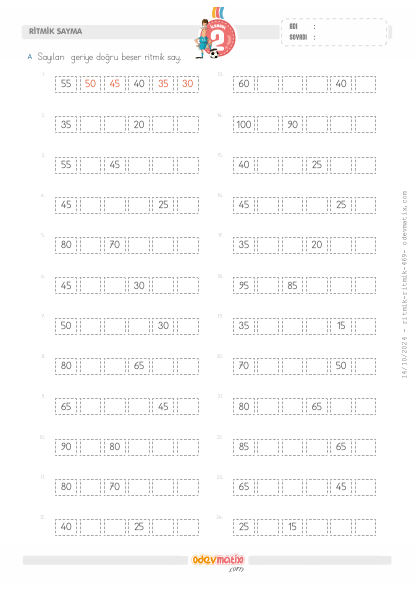 2.S�n�f Be�er Geri Ritmik Sayma(3) Etkinli�i