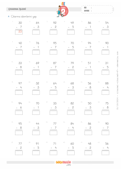 2.S�n�f 2 Basamakl� ile 1 Basamakl� ��karma ��lemi(1) Etkinli�i