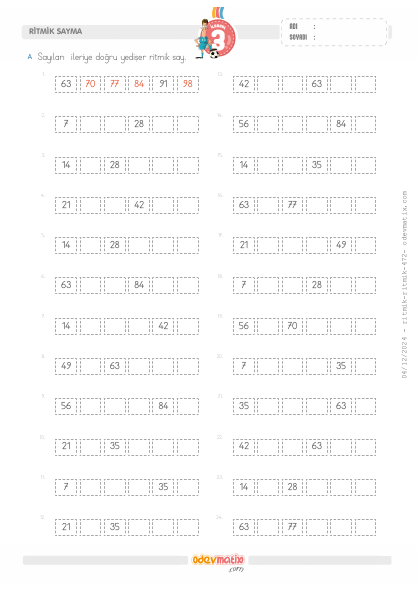 3.S�n�f Yedi�er �leri Ritmik Sayma(2) Etkinli�i