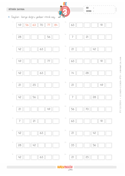 3.S�n�f Yedi�er �leri Ritmik Sayma(3) Etkinli�i