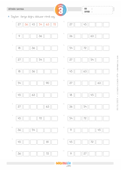 3.S�n�f Dokuzar �leri Ritmik Sayma(2) Etkinli�i