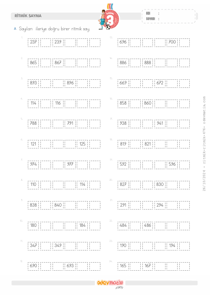 3.S�n�f Birer �leri Ritmik Sayma(5) Etkinli�i
