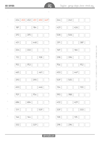 3.S�n�f Birer Geri Ritmik Sayma(2) Etkinli�i