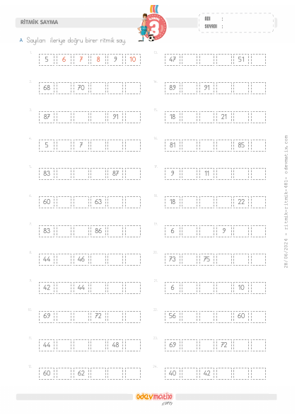 3.S�n�f Birer �leri Ritmik Sayma (100�e Kadar)(2) Etkinli�i