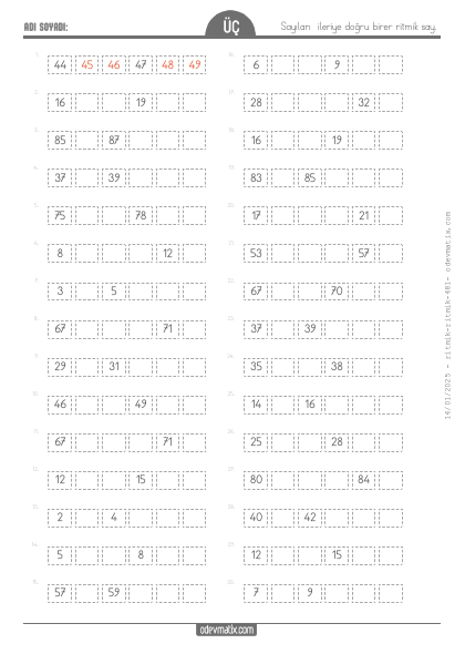 3.S�n�f Birer �leri Ritmik Sayma (100�e Kadar)(5) Etkinli�i